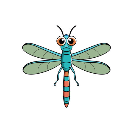 Cartoon style dragonfly with big eyes and green wingsのイラスト素材
