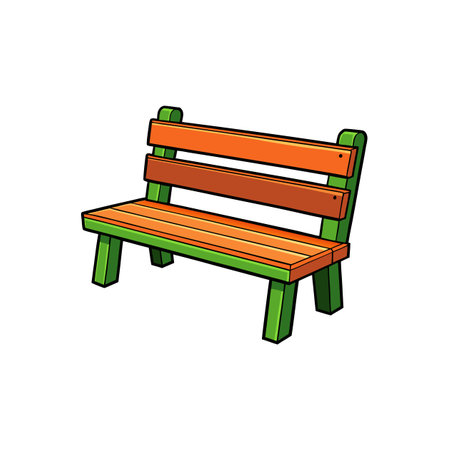 Cartoon style park bench with orange and green planksのイラスト素材
