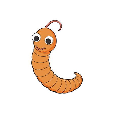 Cartoon orange worm with big eyes on white backgroundのイラスト素材