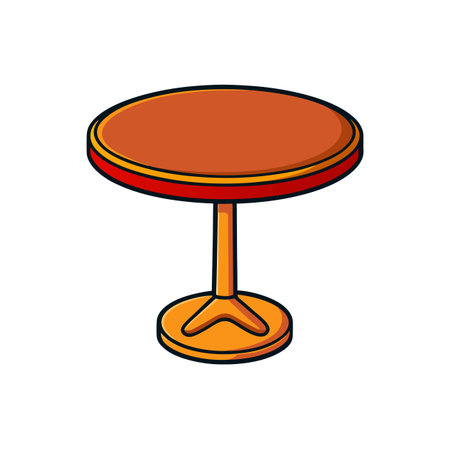 Cartoon Round Table Illustration in Orange and Brown Tonesのイラスト素材