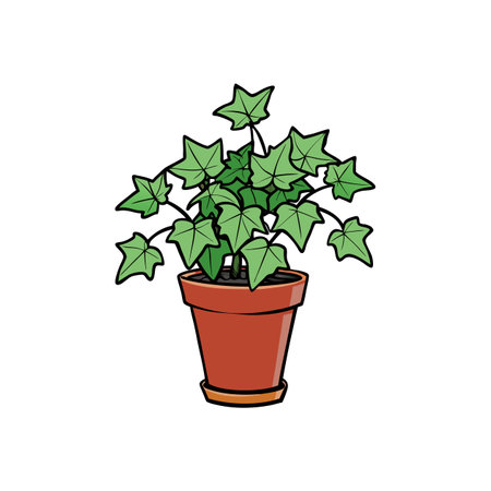 Cartoon ivy plant in terracotta pot on white backdropのイラスト素材