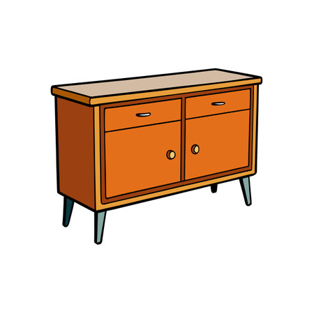 Retro Sideboard Cabinet with drawers and doors illustrationのイラスト素材