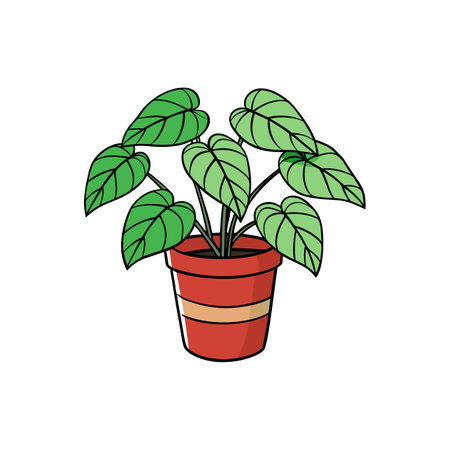 Vibrant leafy houseplant in decorative pot on white backgroundのイラスト素材