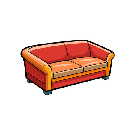 Cartoon red and orange sofa isolated on white backgroundのイラスト素材