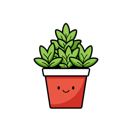 Cheerful potted plant with smile illustration on a white backgroundのイラスト素材