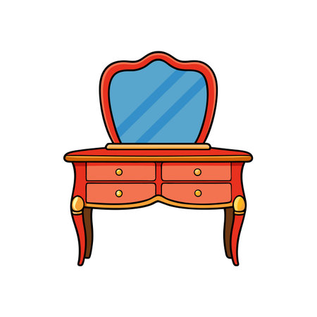 Cartoon style dressing table with drawers and mirrorのイラスト素材