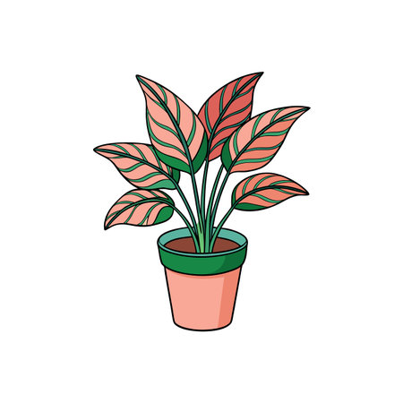 Ornamental houseplant with vibrant leaves in pot cartoon illustrationのイラスト素材