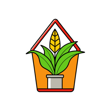 Vibrant plant illustration with red frame and gray potのイラスト素材