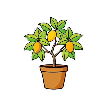 Cartoon lemon tree in pot with outlined illustration styleのイラスト素材