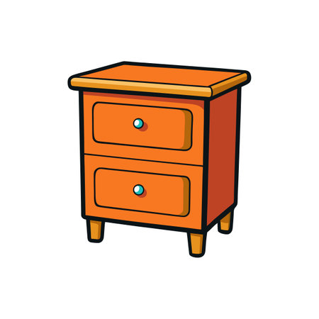 Orange nightstand with two drawers and knob handlesのイラスト素材