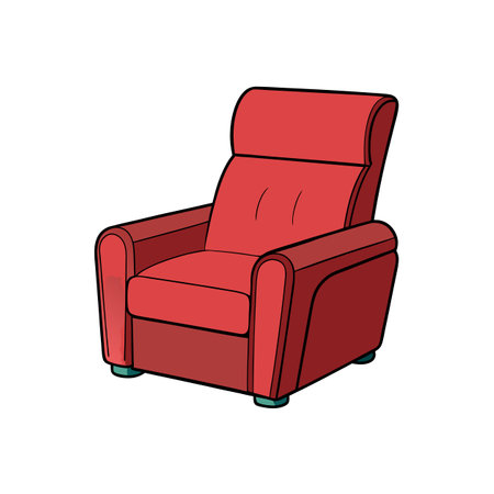 Comfortable red armchair illustration on white background with dark outlinesのイラスト素材