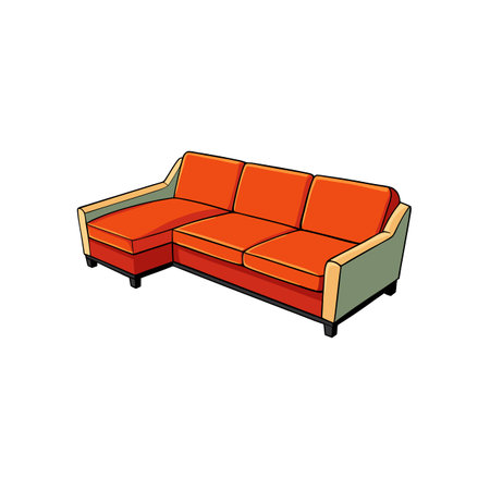 Retro orange sofa illustration with olive green accents designのイラスト素材