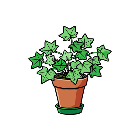 Stylized Potted Ivy Plant Illustration with Bold Outlinesのイラスト素材