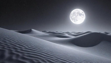 Full moon over sand dunes landscape at night illustrationの写真素材