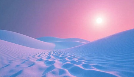 Pastel Desertscape: White Sand Dunes at Sunset Under Pink Skyの写真素材
