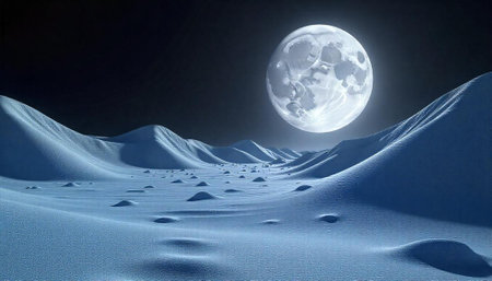 Full moon over a serene snowy landscape panorama backgroundの写真素材
