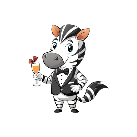 Cartoon Zebra in Tuxedo Toasting with Champagne Glassのイラスト素材