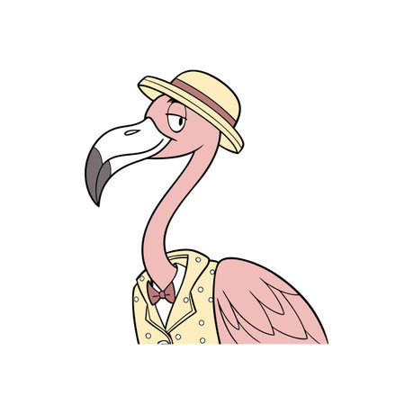 Dapper flamingo cartoon character in a suit and hatのイラスト素材