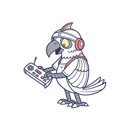 Cartoon robot parrot with remote control against white backdropのイラスト素材