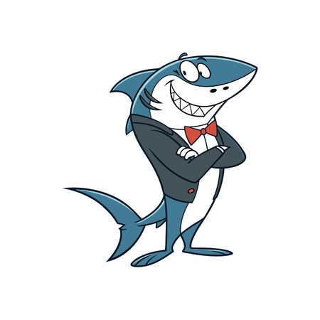 Cartoon shark wearing suit with bow tie illustrationのイラスト素材