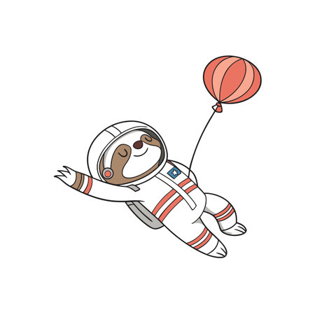 Cartoon sloth astronaut floating with a balloon in spaceのイラスト素材