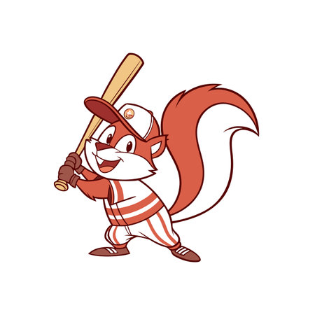 Cartoon squirrel baseball player prepares to swing the batのイラスト素材