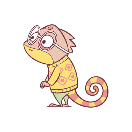 Cartoon chameleon wearing glasses and a yellow sweaterのイラスト素材