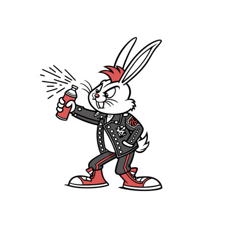 Punk rock rabbit with spray paint in cartoon styleのイラスト素材