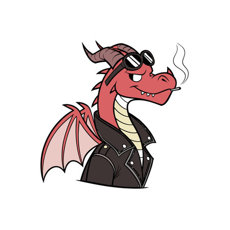 Cool dragon with leather jacket and sunglasses smokingのイラスト素材