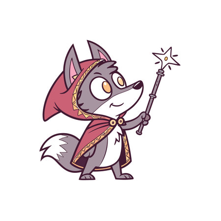 Cartoon wolf wizard character wearing a red hooded cloakのイラスト素材