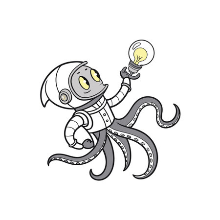 Cartoon octopus astronaut holding a light bulb of ideasのイラスト素材