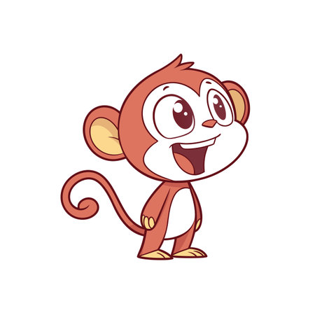 Cute cartoon monkey standing cheerfully on a white background