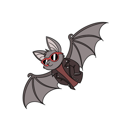Cool bat cartoon flying with sunglasses and leather jacket
