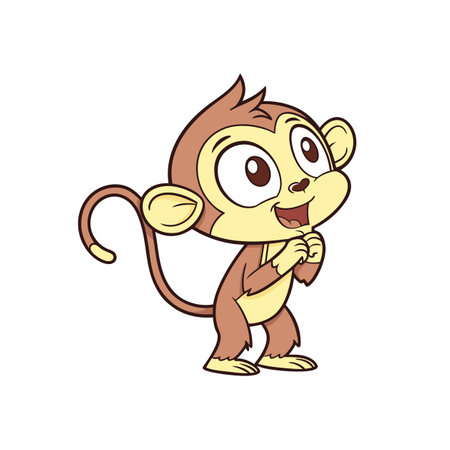 Cute cartoon monkey illustration with happy expression on white