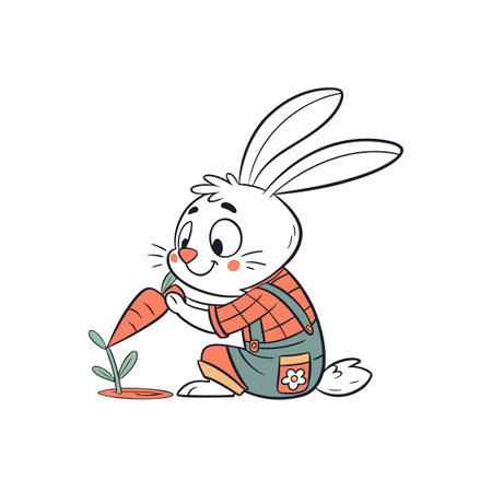 Cartoon rabbit with carrot illustration wearing overalls and shirtのイラスト素材