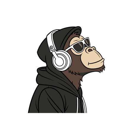 Cool monkey with headphones and sunglasses in cartoon style