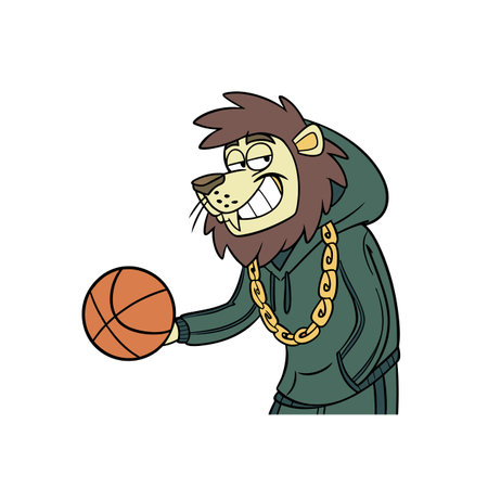 Cartoon lion with a basketball wearing casual street styleのイラスト素材