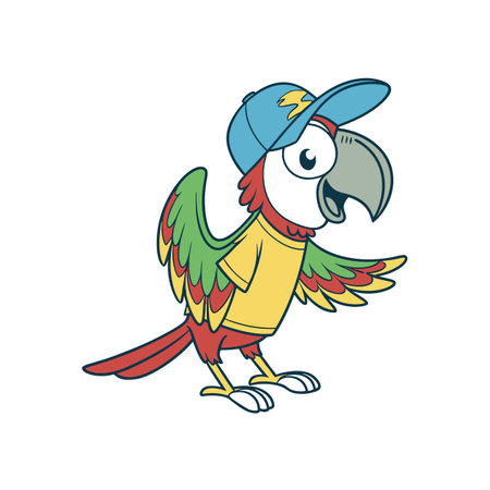 Cartoon parrot wearing a cap and tshirt illustrationのイラスト素材