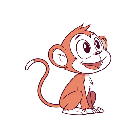 Happy cartoon monkey sitting and smiling on white backgroundのイラスト素材