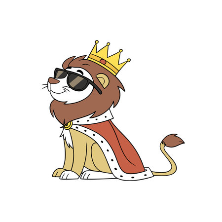 Cartoon lion king wearing sunglasses, crown, and royal capeのイラスト素材