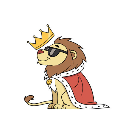 Cartoon lion king wearing sunglasses and regal crown