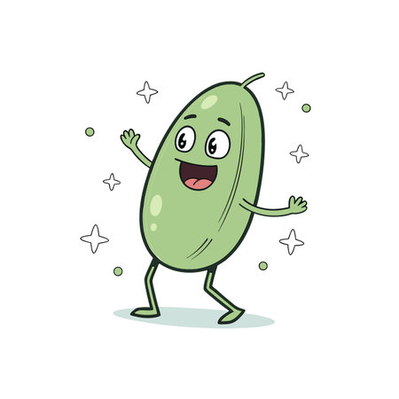 Happy green bean character celebrating a fun success momentのイラスト素材