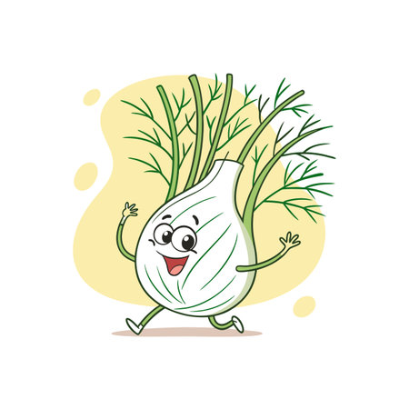 Happy cartoon fennel bulb cheerfully running forward graphic illustrationのイラスト素材