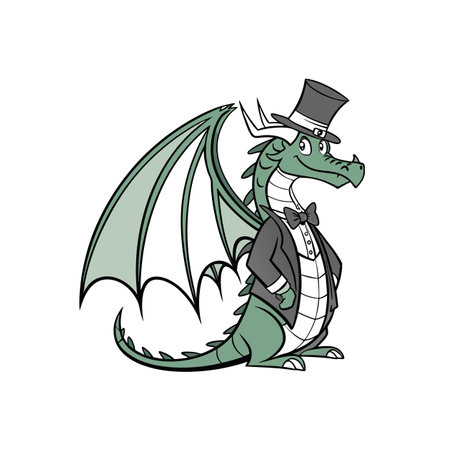 Cartoon dragon character wearing suit and top hat illustrationのイラスト素材