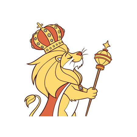 Cartoon lion king with crown and scepter illustrationのイラスト素材