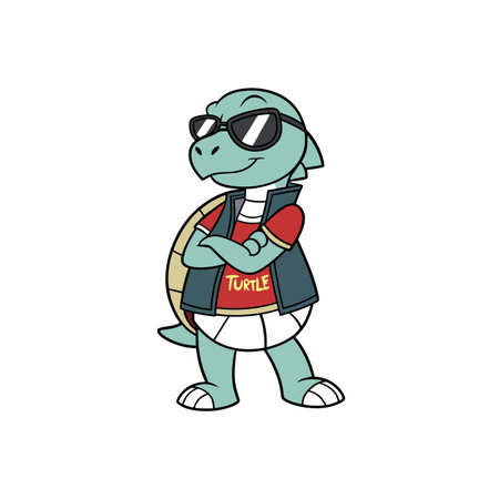 Cool turtle cartoon character wearing sunglasses and stylish clothesのイラスト素材