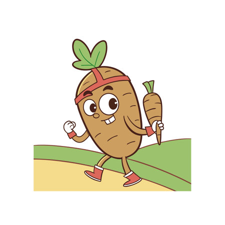 Happy cartoon vegetable character running with a carrotのイラスト素材