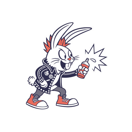 Rebellious cartoon rabbit spraying graffiti with punk rock styleのイラスト素材