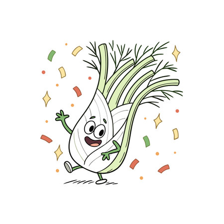 Cartoon Fennel Character with Confetti for Festive Designのイラスト素材