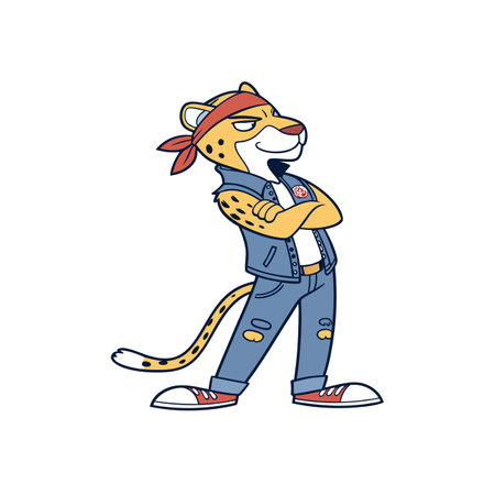 Cool cheetah cartoon character with confident pose and bandanaのイラスト素材